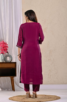 Indolady Vintage Wine Glow Party Wear Suit Set