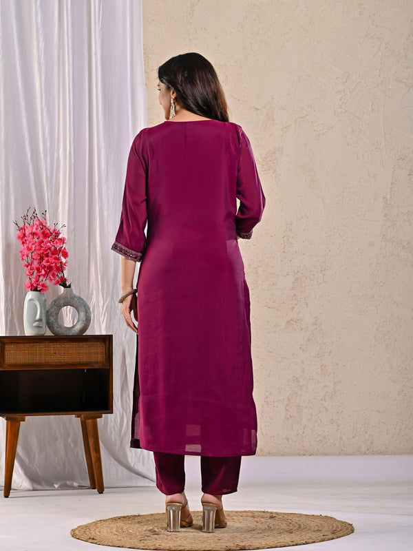 Indolady Vintage Wine Glow Party Wear Suit Set