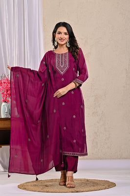 Indolady Crimson Wine Glow Festive Suit Set