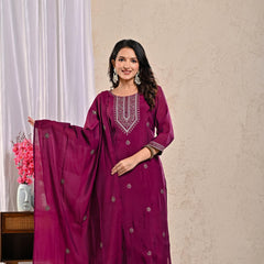 Indolady Vintage Wine Glow Party Wear Suit Set