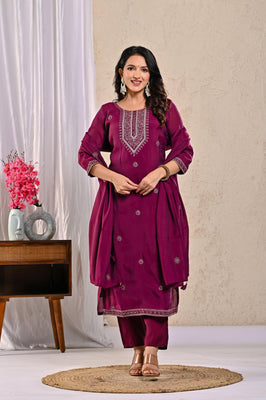 Indolady Crimson Wine Glow Festive Suit Set