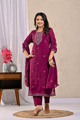 Indolady Crimson Wine Glow Festive Suit Set