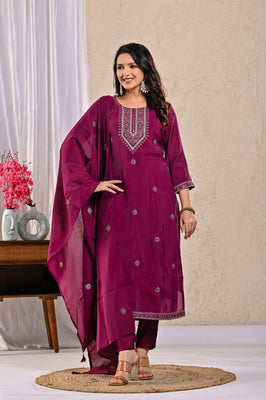 Indolady Crimson Wine Glow Festive Suit Set