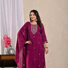 Indolady Vintage Wine Glow Party Wear Suit Set