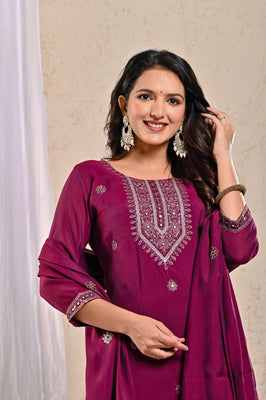 Indolady Crimson Wine Glow Festive Suit Set