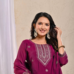 Indolady Vintage Wine Glow Party Wear Suit Set