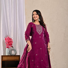 Indolady Vintage Wine Glow Party Wear Suit Set