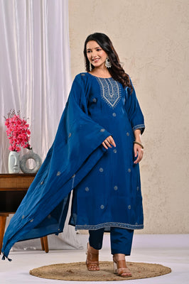 Indolady Ocean Charm Pure Mul Chanderi Suit Set