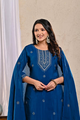 Indolady Ocean Charm Pure Mul Chanderi Suit Set