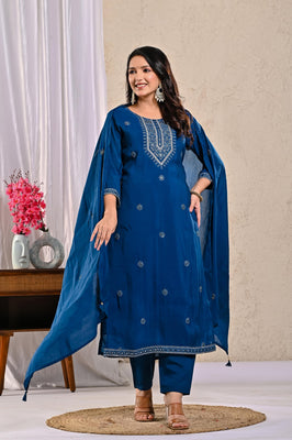 Indolady Ocean Charm Pure Mul Chanderi Suit Set