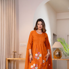 Festive Glow Pure Cotton Floral Kurta Pant Dupatta Set