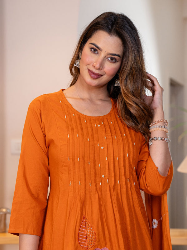 Festive Glow Pure Cotton Floral Kurta Pant Dupatta Set