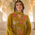 IndoLady Signature Mustard Embroidered Chanderi Anarkali – Luxury Ethnic Collection