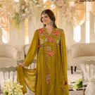 IndoLady Signature Mustard Embroidered Chanderi Anarkali – Luxury Ethnic Collection