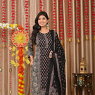 IndoLady Classic Black Handcrafted Cotton Suit Set with Printed Dupatta