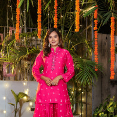 Fuchsia Bloom Muslin Embroidered Co-ord Set”