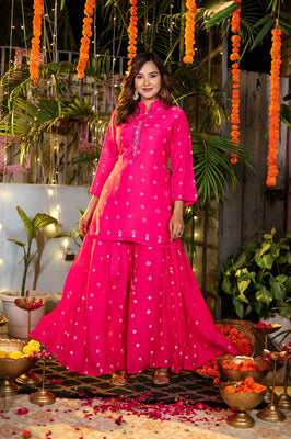 Fuchsia Bloom Muslin Embroidered Co-ord Set”