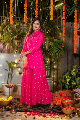 Fuchsia Bloom Muslin Embroidered Co-ord Set”