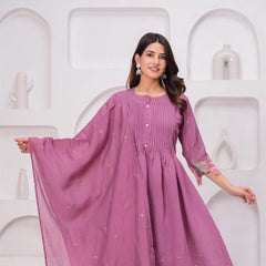 Vintage Mauve Elegance – Pure Mul Chanderi Threadwork Suit