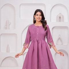 Vintage Mauve Elegance – Pure Mul Chanderi Threadwork Suit