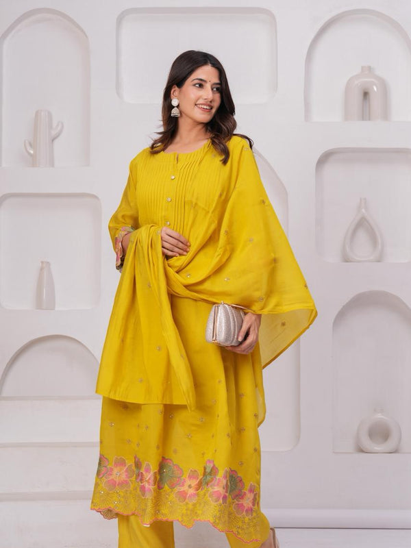 Sunehri Nazakat – Mustard Embroidered Anarkali with Dupatta
