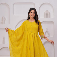 Sunehri Nazakat – Mustard Embroidered Anarkali with Dupatta