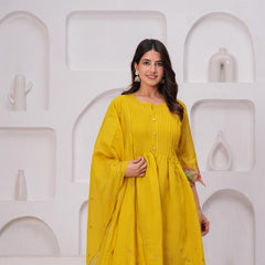 Sunehri Nazakat – Mustard Embroidered Anarkali with Dupatta