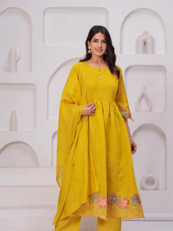 Sunehri Nazakat – Mustard Embroidered Anarkali with Dupatta