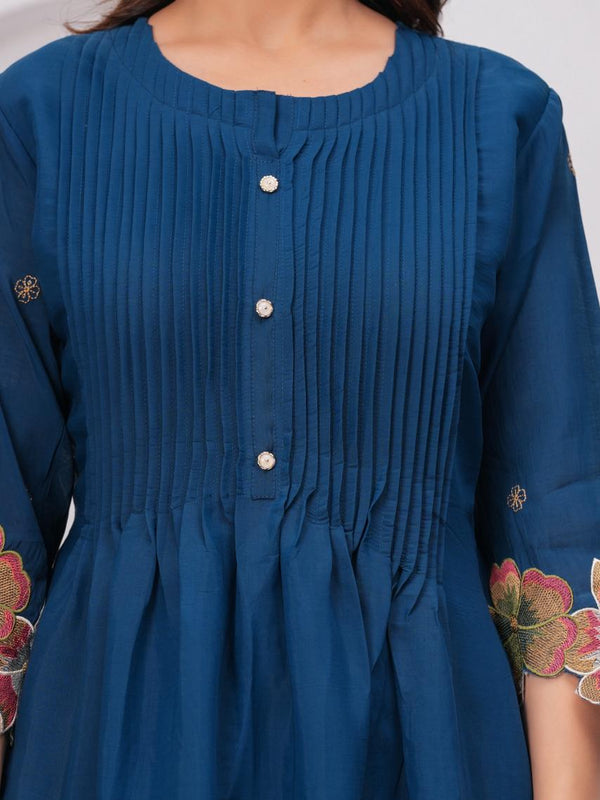 Royal Indigo Charm – Pure Mul Chanderi Embroidered Suit Set