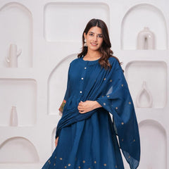 Royal Indigo Charm – Pure Mul Chanderi Embroidered Suit Set