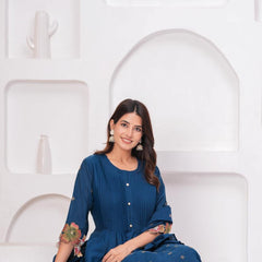 Royal Indigo Charm – Pure Mul Chanderi Embroidered Suit Set