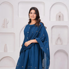 Royal Indigo Charm – Pure Mul Chanderi Embroidered Suit Set