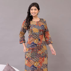 Indolady Boho Mosaic Cotton Kurta Set – Multicolor Patchwork & Embroidery
