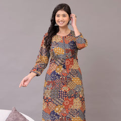 Indolady Boho Mosaic Cotton Kurta Set – Multicolor Patchwork & Embroidery