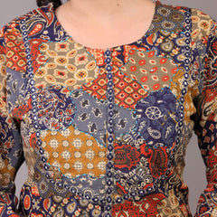 Indolady Boho Mosaic Cotton Kurta Set – Multicolor Patchwork & Embroidery