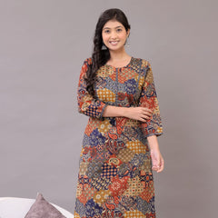 Indolady Boho Mosaic Cotton Kurta Set – Multicolor Patchwork & Embroidery