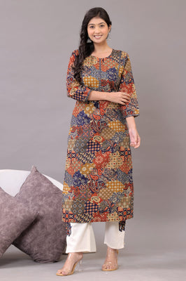 Indolady Boho Mosaic Cotton Kurta Set – Multicolor Patchwork & Embroidery