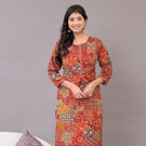 Indolady Rustic Charm Cotton Kurta Set – Red Patchwork & Embroidered Detailing