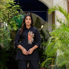 Indolady Midnight Bloom Embroidered Cotton Flex Co-ord Set