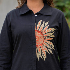 Indolady Midnight Bloom Embroidered Cotton Flex Co-ord Set