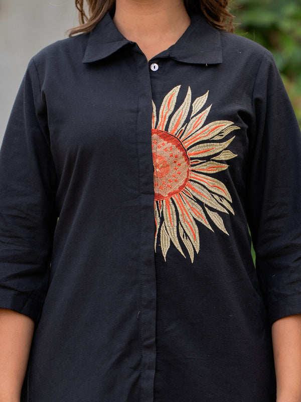 Indolady Midnight Bloom Embroidered Cotton Flex Co-ord Set