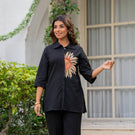 Indolady Midnight Bloom Embroidered Cotton Flex Co-ord Set