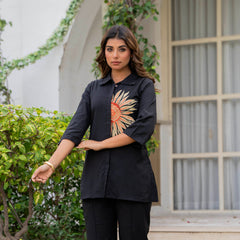 Indolady Midnight Bloom Embroidered Cotton Flex Co-ord Set