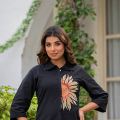 Indolady Midnight Bloom Embroidered Cotton Flex Co-ord Set