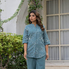 Mystic Aqua Cotton Flex Embroidered Twin Set