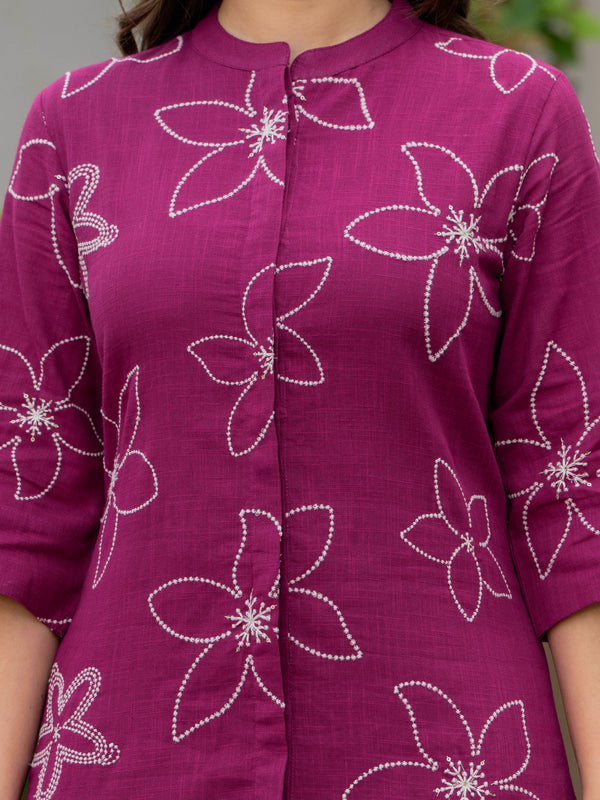 Maroon Muse Floral Embroidery Co-ord Set