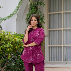 Maroon Muse Floral Embroidery Co-ord Set