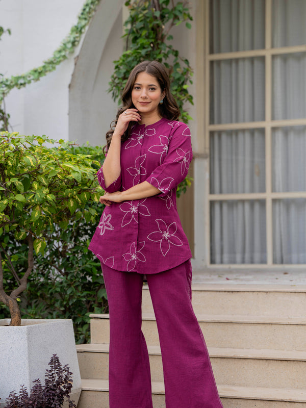 Maroon Muse Floral Embroidery Co-ord Set