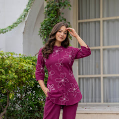 Maroon Muse Floral Embroidery Co-ord Set