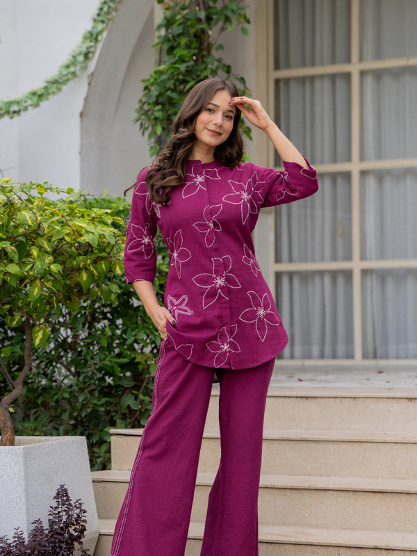 Maroon Muse Floral Embroidery Co-ord Set